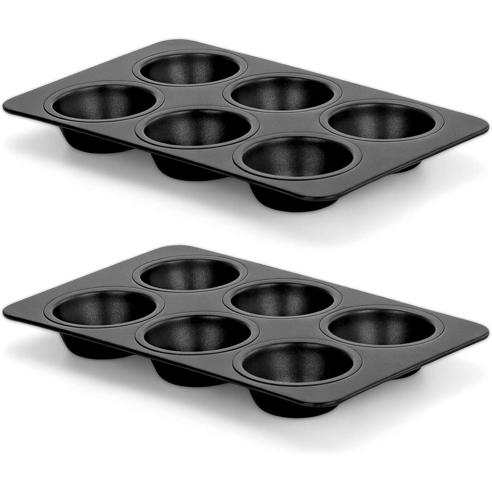 E-far Non-stick Muffin Pan Set of 2, 6-Cup Muffin Cupcake Pan Tin for Oven Baking, Easy Release & Clean, Regular Size – 11.44 x 7.12 x 1.25 Inch(2 Pcs)