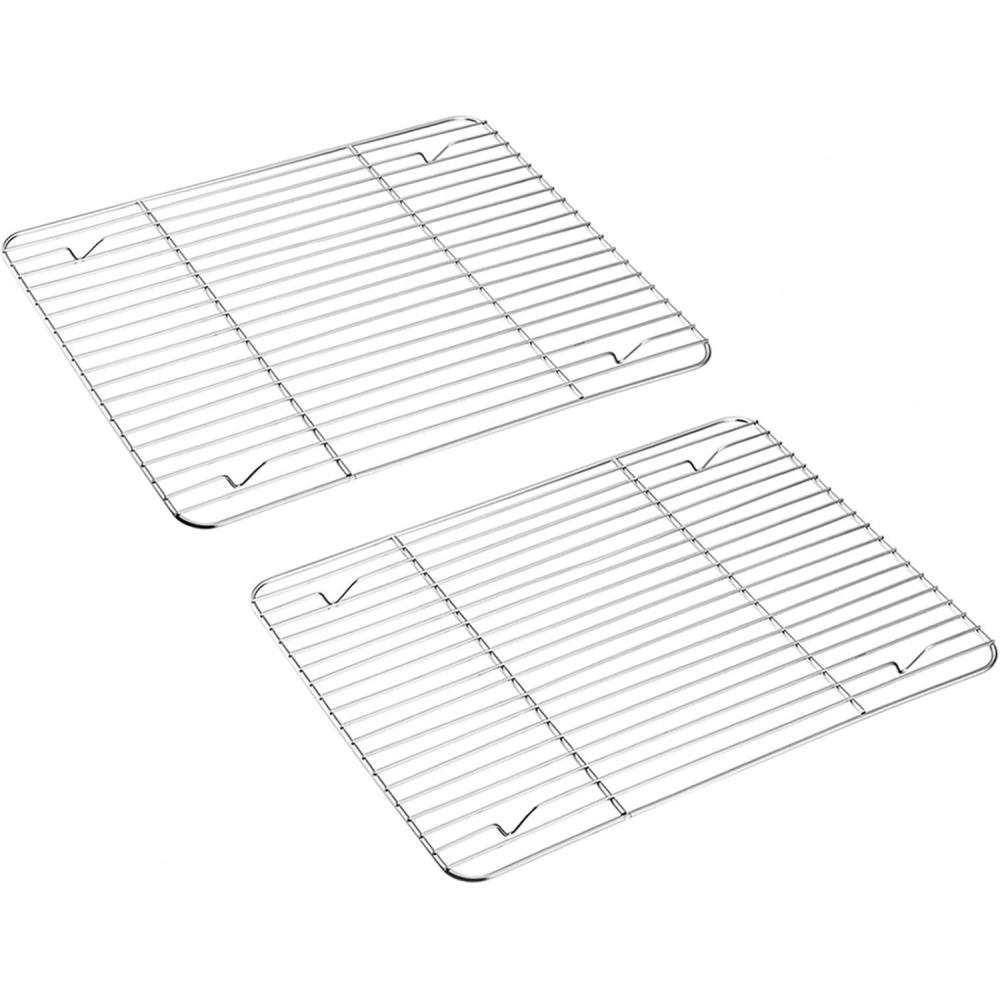 E-far Small Baking Cooling Rack Set of 2, Stainless Steel Metal Roasting Cooking Racks, Size – 9.7″x7.3″, Non Toxic & Rust Free, Fit for Toaster Oven, Dishwasher Safe(15.3x11.25)