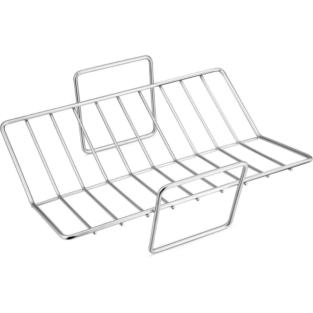 E-far Turkey Roasting Rack, Stainless Steel Rib Rack for Roasting, Grilling and Smoking, 14.4 x 10 inches, V Shaped & Heavy Duty, Dishwasher Safe (Large)(Silver)
