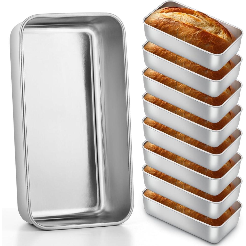E-far Loaf Pan for Homemade Bread-2 Pack, 12 x 5 Large Stainless Steel Loaf Pans, Long Metal Bread Baking Mold for Banana Cake Meatloaf Sourdough Lasagna, Nontoxic & Dishwasher Safe(8)