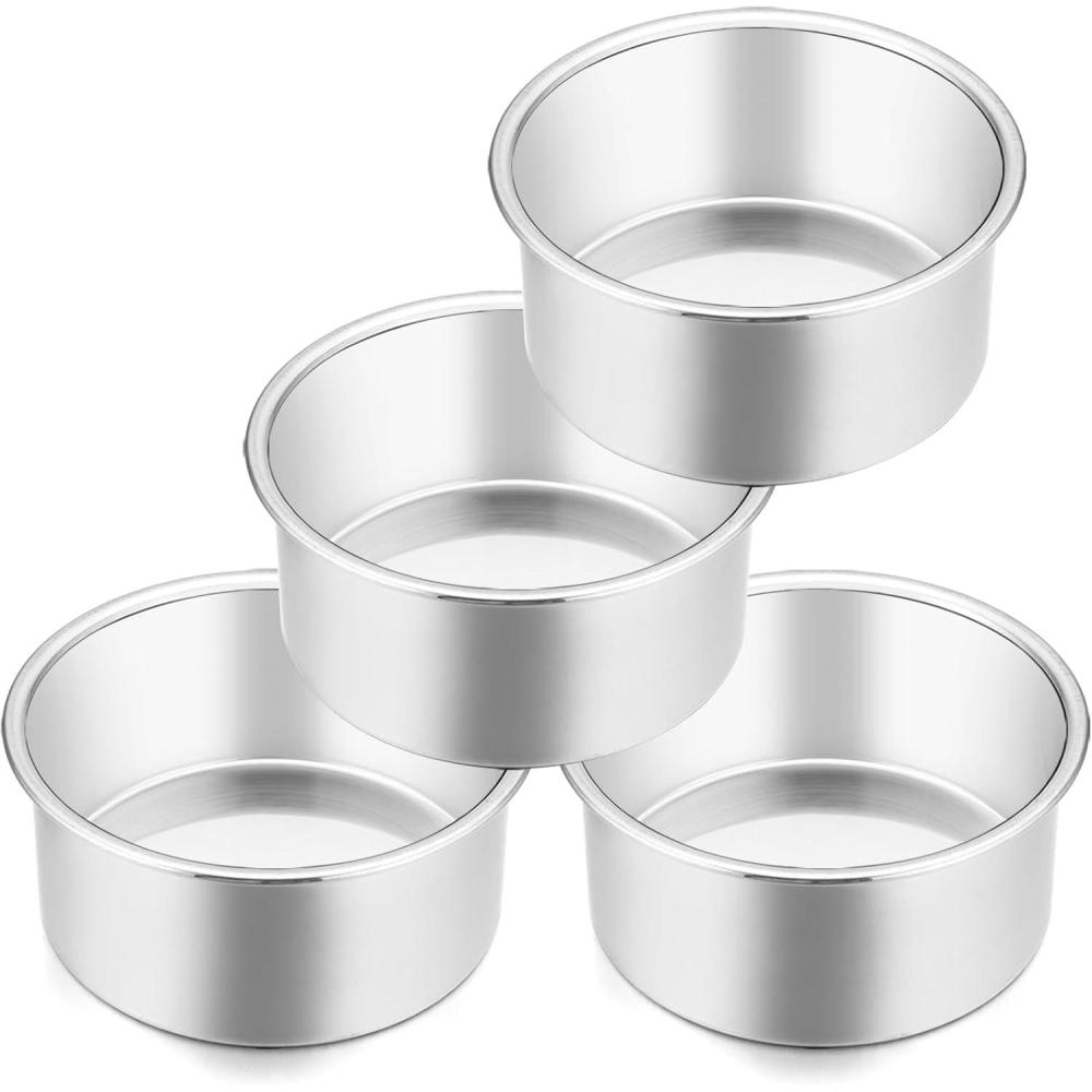 E-far 4 Inch Small Cake Pan Set of 3, Stainless Steel Mini Round Smash Cake Baking Pans, Non-Toxic & Healthy, Mirror Finish & Dishwasher Safe(4 Inch(Set of 4))