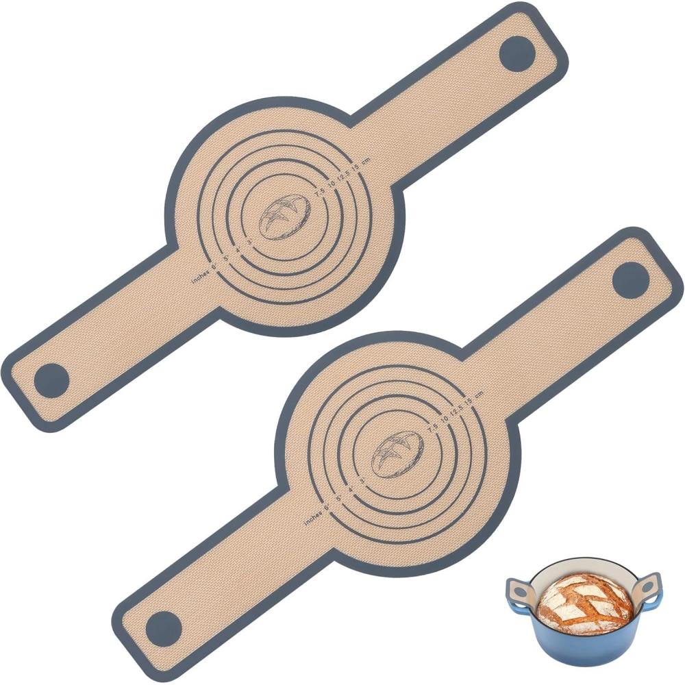E-far Silicone Bread Sling for Dutch Oven, 2-Piece Reusable Silicone Bread Baking Mat with Long Handle, Non-Stick & Easy to Clean, Ideal for Transferring Sourdough