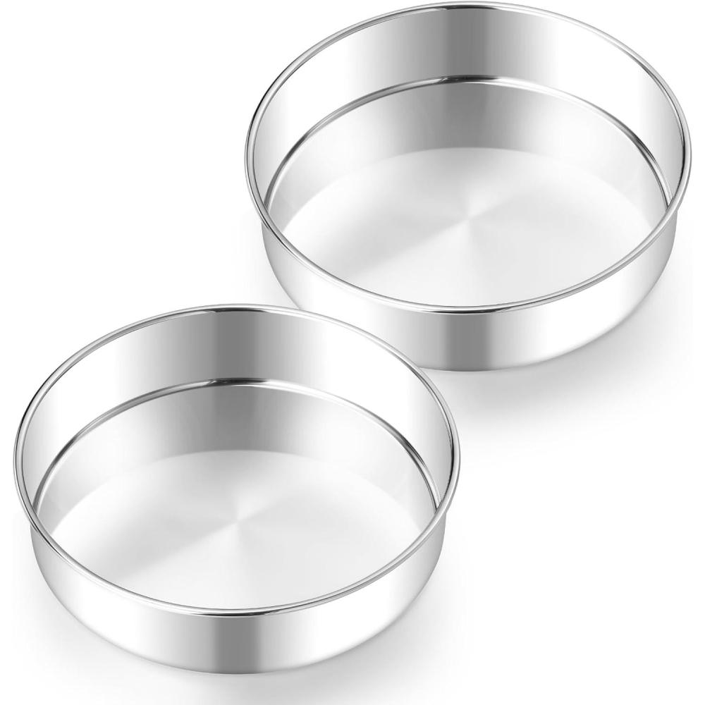 E-far 8 Inch Cake Pan Set of 2, Stainless Steel Round Baking Pans Tins Mold – Non-Toxic & Leak-Proof for Birthday Wedding Layer Tiered Cake, Easy Clean & Dishwasher Safe(8 Inch)