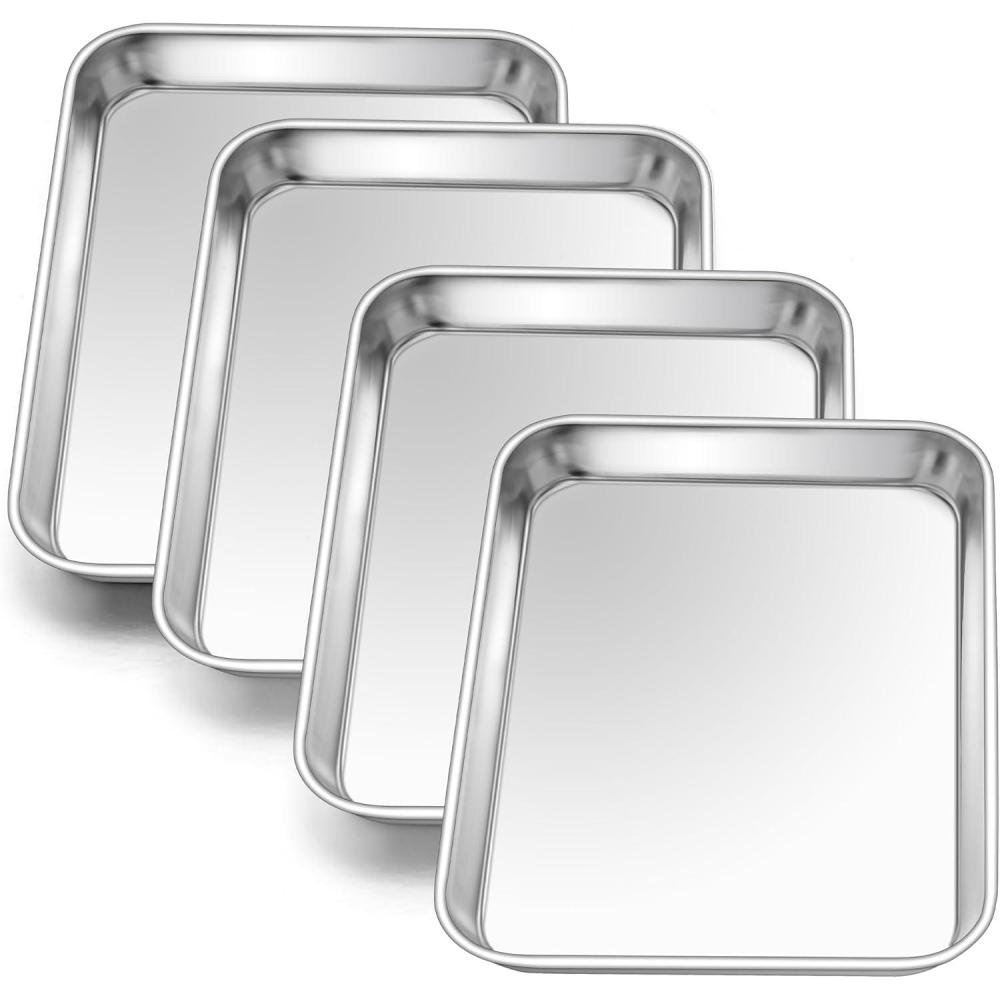E-far Cookie Sheet for Baking, 18x13 Stainless Steel Baking Sheet Pan for Oven, Large Non Toxic Metal Baking Tray for Cake Cookies, Healthy & Rust Free, Mirror Finish & Dishwasher Safe, 1 Pack(4)