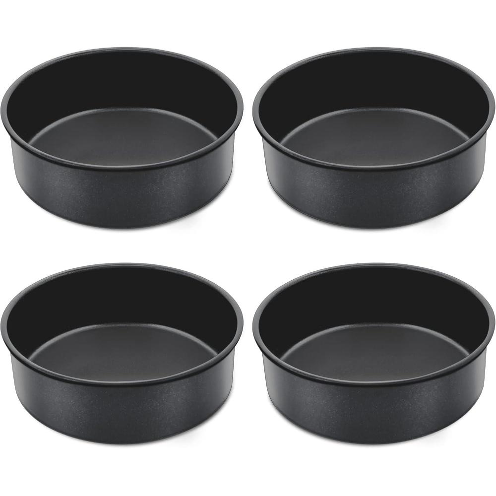 E-far 6 Inch Cake Pan, 4-Piece Nonstick Round Cake Baking Pans for Wedding, Birthday, Layer Cake, Stainless Steel Core & Non-Toxic Coating, 2 Inch Deep(6 inches)