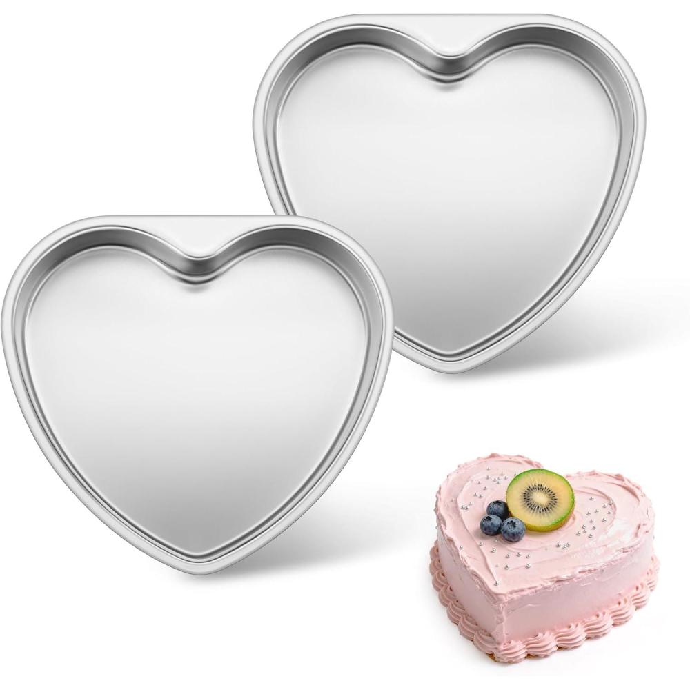 E-far 8 Inch Heart Cake Pan, 2Pcs Stainless Steel Heart Shaped Cake Mold, Cake Tin Baking Pan for Valentine’s Day Anniversaries Wedding, Non-Toxic & Dishwasher Safe(6-Inch (Set of 2))