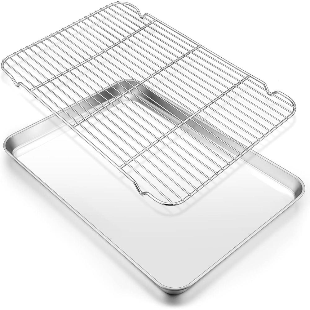 Large Baking Sheet with Rack Set, E-far 20x14 Stainless Steel Cookie Sheet Pan for Oven Cooking Roasting, Rimmed Metal Tray with Wire Cooling Rack for Bacon Meat Steak – Dishwasher Safe(19.6x13.6)