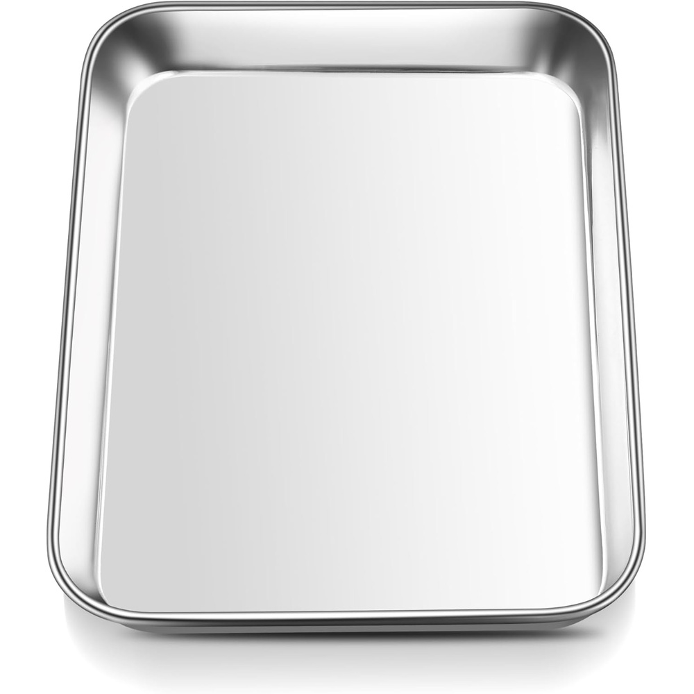 E-far Stainless Steel Baking Sheet 4 Pack, 9″x13″ Cookie Sheets for Baking | Stainless Steel Sheet Cake Pan, Non-toxic Baking Trays for Oven Cooking, Healthy & Rust Free, Easy Clean & Dishwasher Safe(1)