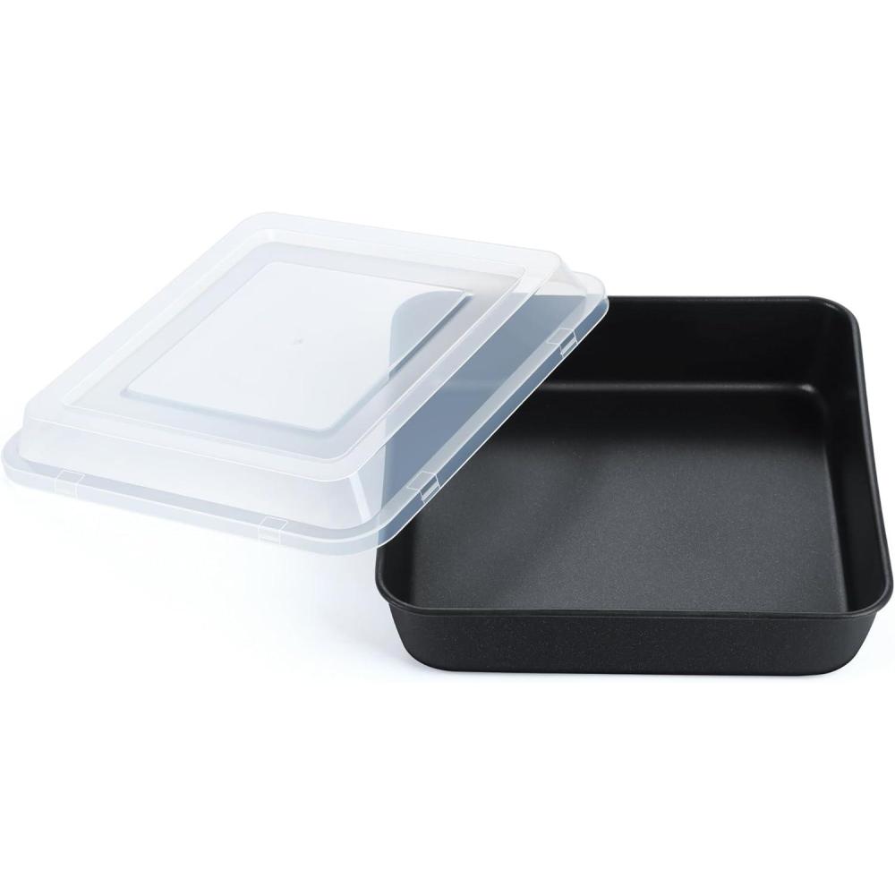 9×9 Inch Square Baking Pan with Lid Set, E-far Nonstick Square Cake Pans Metal Bakeware for Oven Cooking Lasagna Brownies, Stainless Steel Core & Easy Release, 4 Pieces(2 Pans+2 Covers)(1 pan+1 lid)