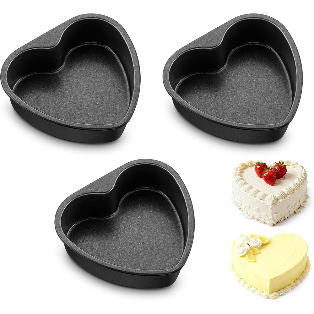 E-far 4 Inch Mini Heart Cake Pan Set of 3, Stainless Steel Heart Shaped Smash Cake Baking Mold, Small Heart Cake Tin for Valentine’s Day Anniversaries Birthday, Non-toxic & Dishwasher Safe(Black)