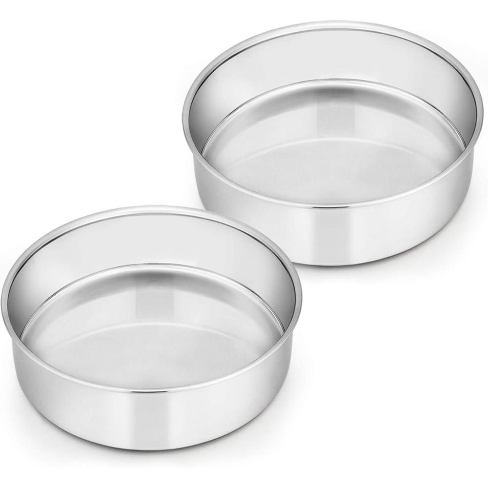 E-far 6 Inch Cake Pan Set of 2, Stainless Steel Round Smash Cake Baking Pans, Non-Toxic & Healthy, Mirror Finish & Dishwasher Safe(6″ Cake Pan Set of 2)