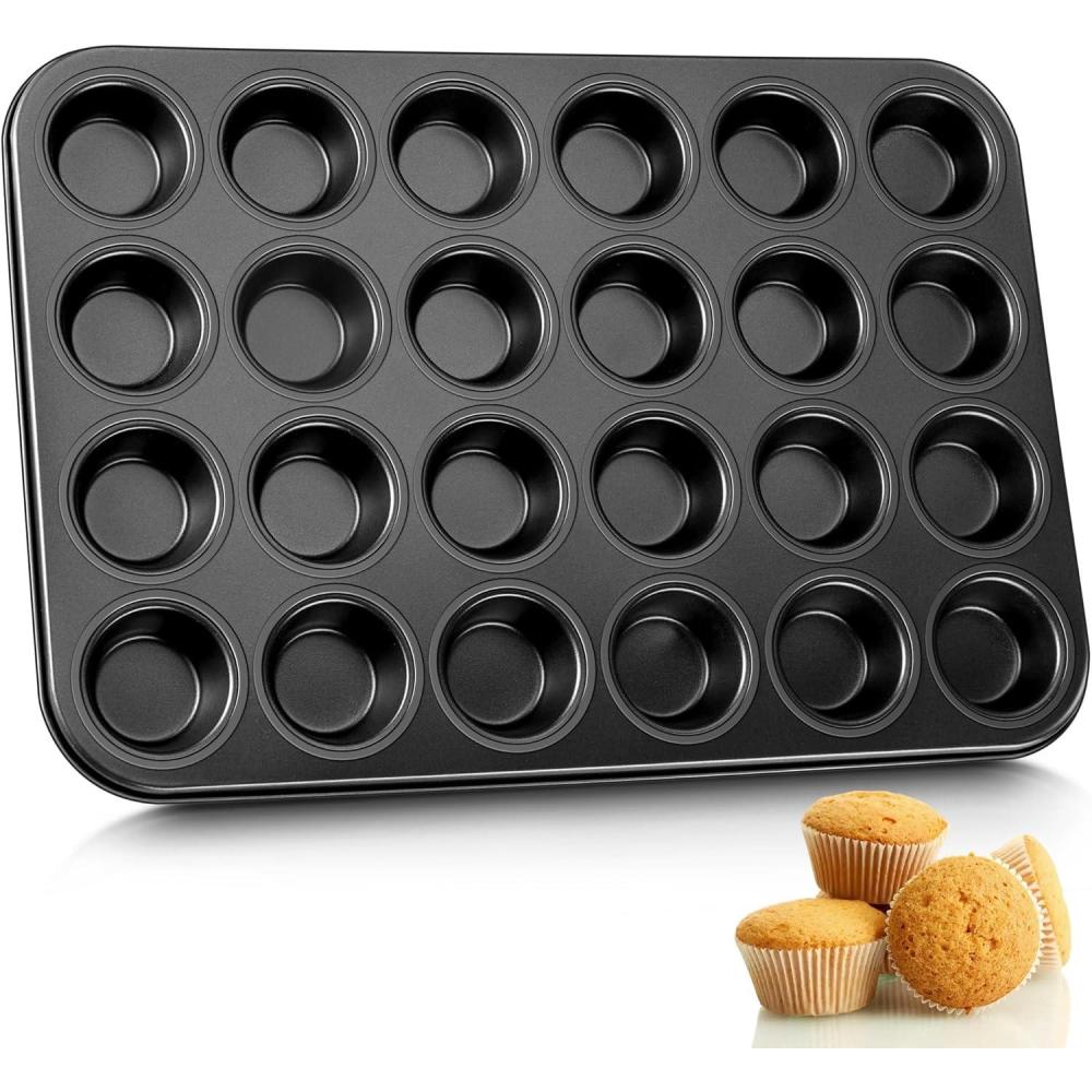E-far Mini Muffin Pan – 24-Cup Nonstick Carbon Steel Cupcake Tin for Perfect Mini Muffins & Cupcakes, Warp-Free for Even Baking & Easy Release, Oven & Dishwasher Safe(1)