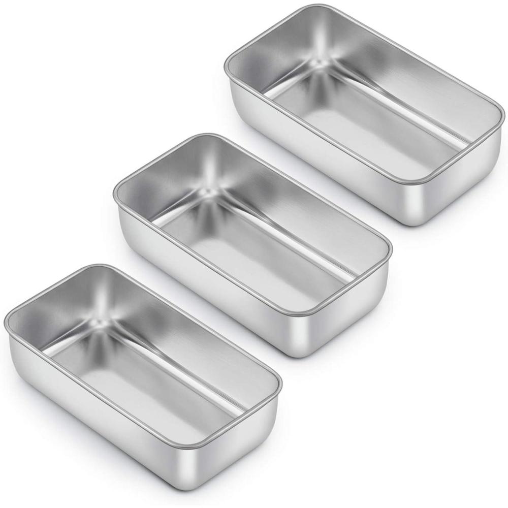 E-far Loaf Pan for Baking Bread, 9 x 5 Inch Stainless Steel Baking Loaf Pan, Metal Bakeware for Bread Meatloaf Cake Brownies, Healthy & Non Toxic, Brushed Finish & Easy Release, Oven & Dishwasher Safe(3)