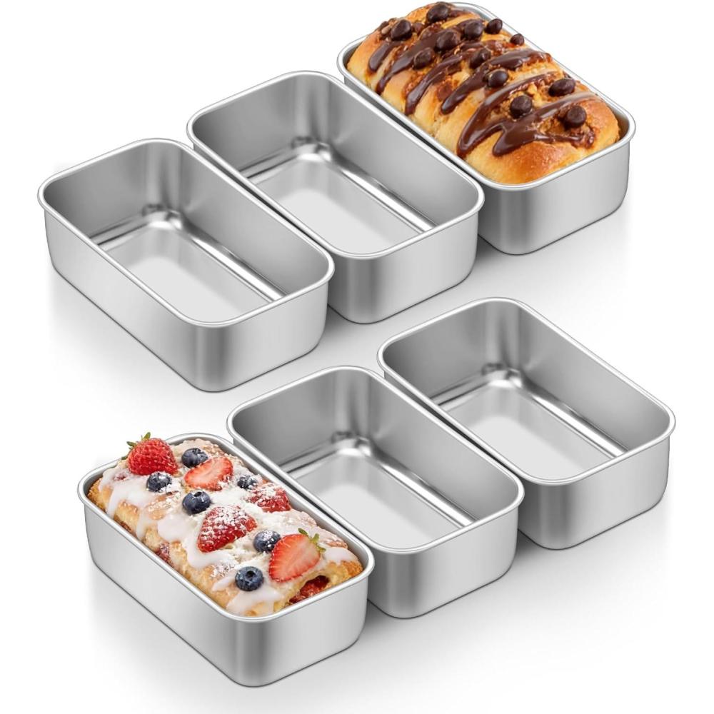 E-far Mini Loaf Pan Set of 4, Small Stainless Steel Bread Baking Pans for Oven, 6.3 x 3.5 Inch Tiny Meatloaf Pans for Homemade Bread Pound Cake Brownies, Non-toxic & Dishwasher Safe(Set of 6)