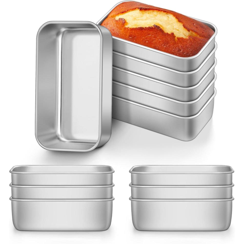 E-far Mini Loaf Pan Set of 4, Small Stainless Steel Bread Baking Pans for Oven, 6.3 x 3.5 Inch Tiny Meatloaf Pans for Homemade Bread Pound Cake Brownies, Non-toxic & Dishwasher Safe(Set of 12)