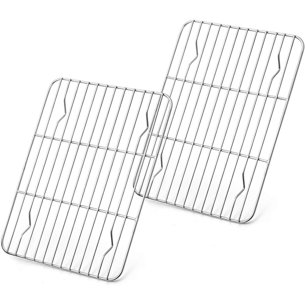 E-far Small Baking Cooling Rack Set of 2, Stainless Steel Metal Roasting Cooking Racks, Size – 9.7″x7.3″, Non Toxic & Rust Free, Fit for Toaster Oven, Dishwasher Safe(8.6″ x 6.2″)