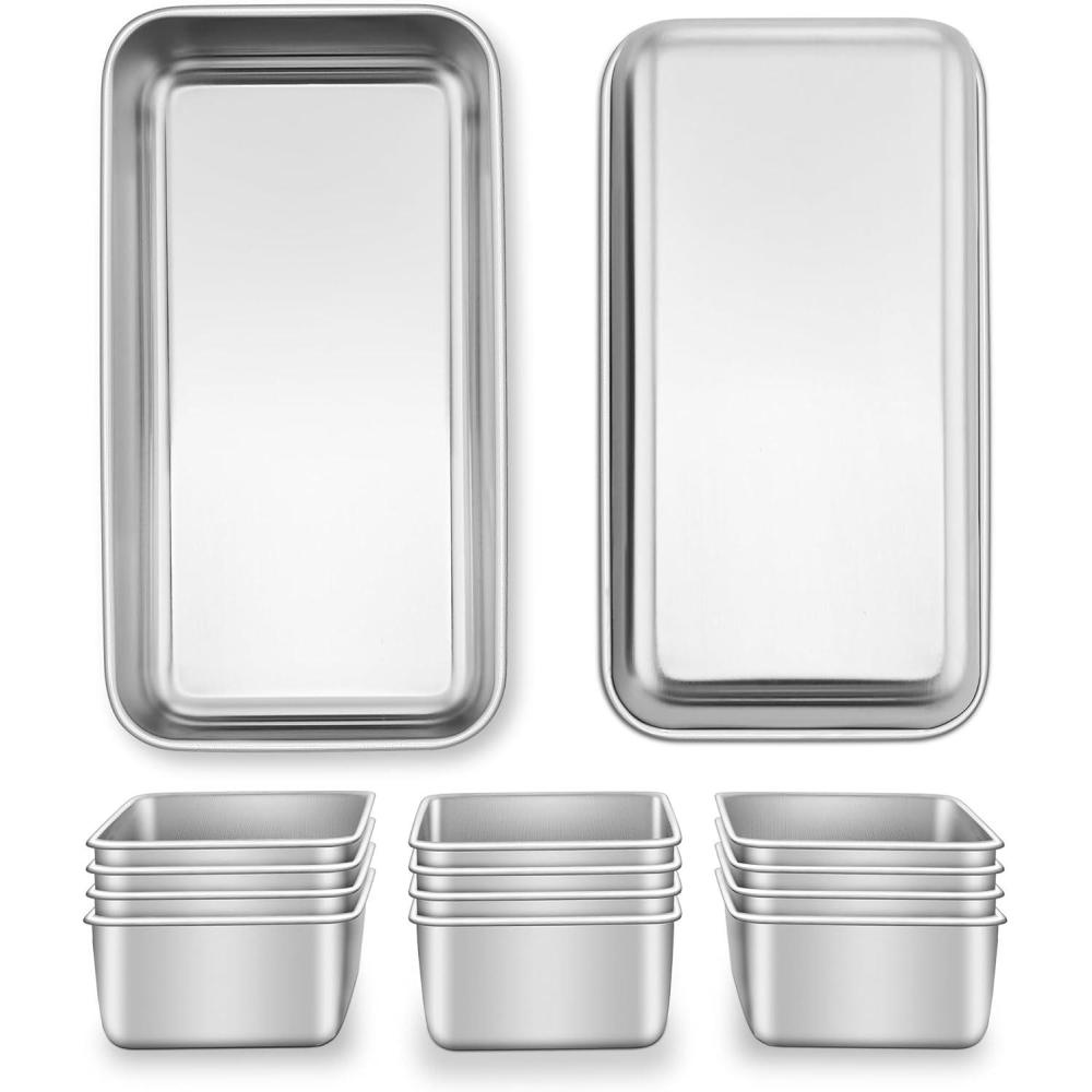 E-far Loaf Pan for Homemade Bread-2 Pack, 12 x 5 Large Stainless Steel Loaf Pans, Long Metal Bread Baking Mold for Banana Cake Meatloaf Sourdough Lasagna, Nontoxic & Dishwasher Safe(14)