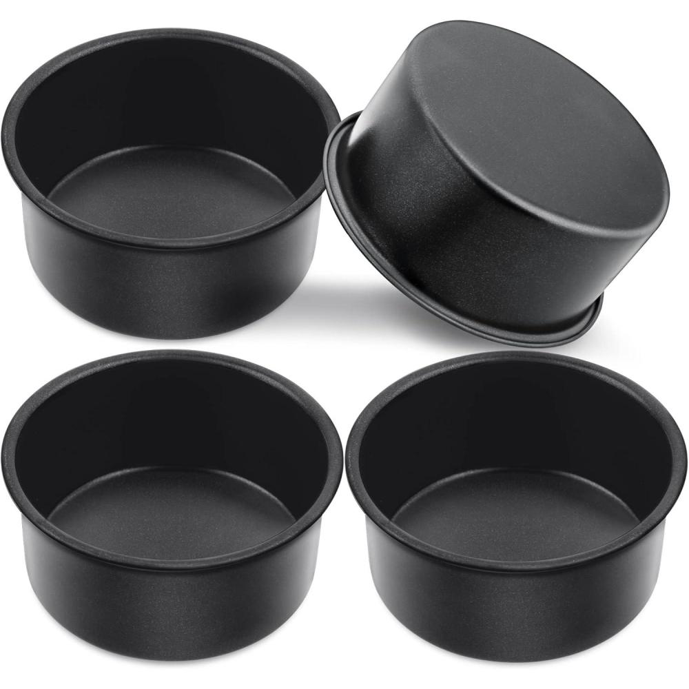 E-far 6 Inch Cake Pan, 4-Piece Nonstick Round Cake Baking Pans for Wedding, Birthday, Layer Cake, Stainless Steel Core & Non-Toxic Coating, 2 Inch Deep(4 inches)