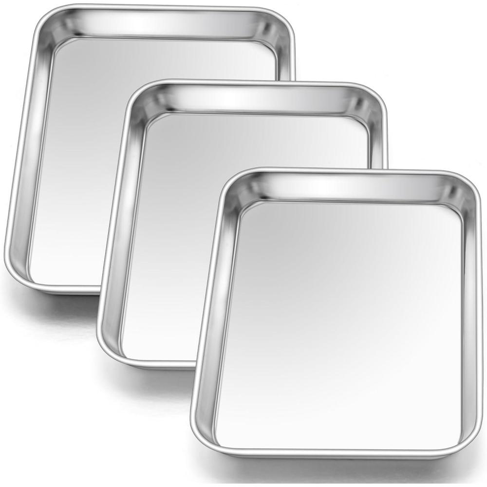 E-far Cookie Sheet for Baking, 18x13 Stainless Steel Baking Sheet Pan for Oven, Large Non Toxic Metal Baking Tray for Cake Cookies, Healthy & Rust Free, Mirror Finish & Dishwasher Safe, 1 Pack(3)