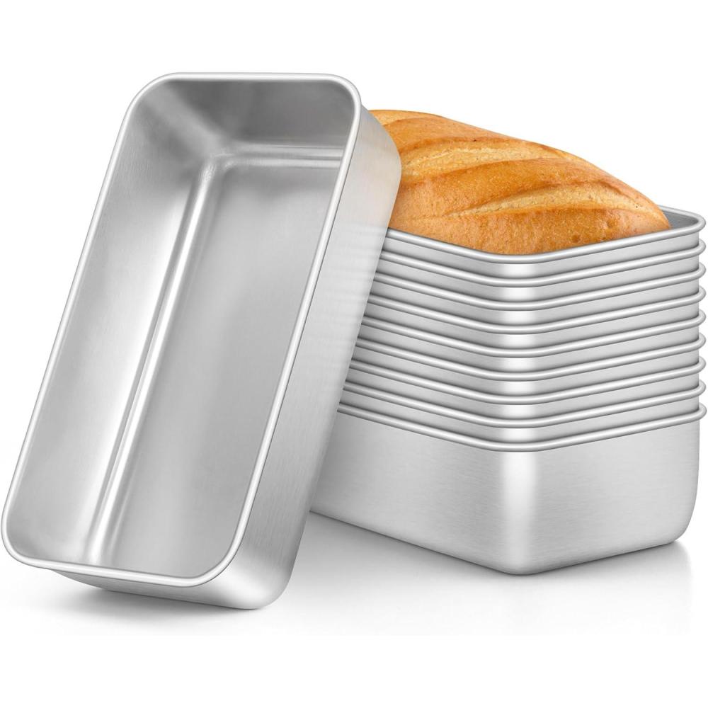 E-far Loaf Pan for Baking Bread, 9 x 5 Inch Stainless Steel Baking Loaf Pan, Metal Bakeware for Bread Meatloaf Cake Brownies, Healthy & Non Toxic, Brushed Finish & Easy Release, Oven & Dishwasher Safe(10)
