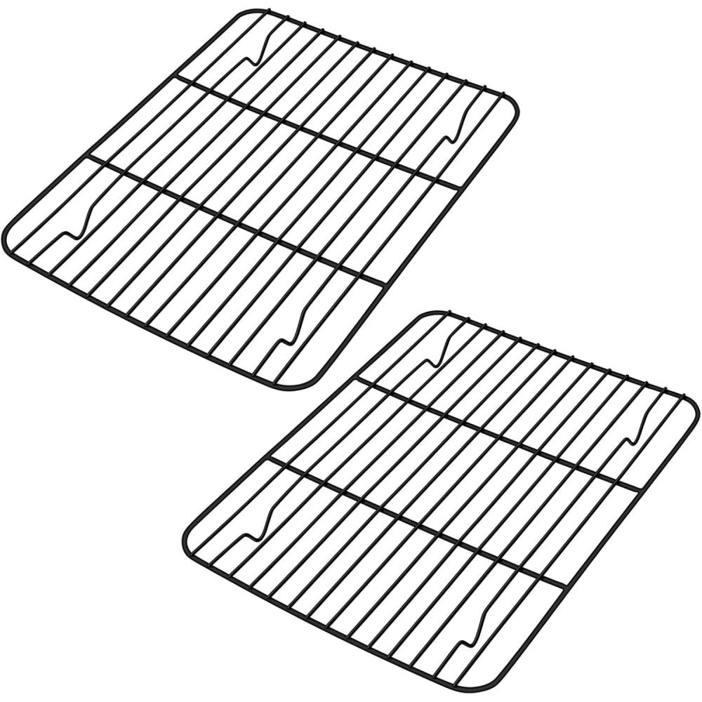 Cooling Rack Set of 2, E-far 1/2 Sheet Baking Racks for Oven Cooking Roasting Grilling, Non-stick 16.4 x 11.4 Wire Rack for Cookie Cake Bacon Meat Resting, Non-toxic & Easy to Clean(9.7 x 7.3)