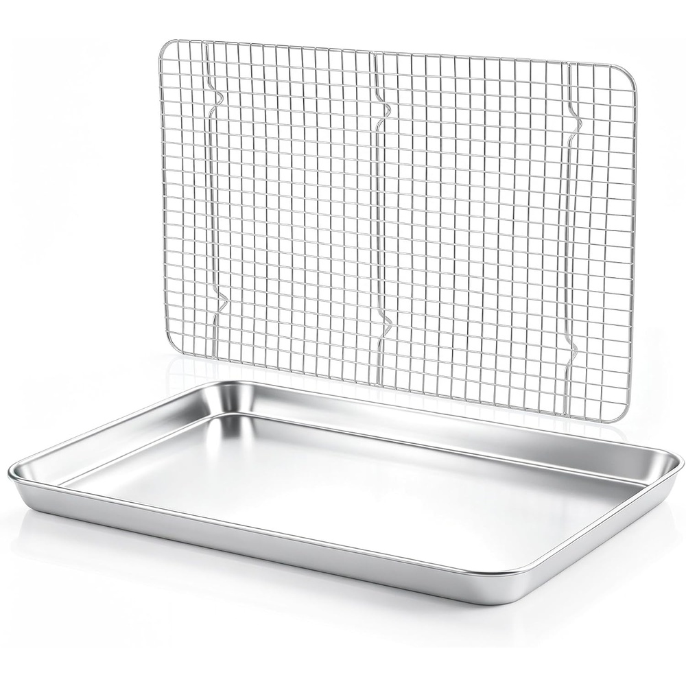 E-far Large Baking Sheet with Wire Rack, 20″ x 14″ (1 Pan +1 Cooling Rack)(20″x14″)