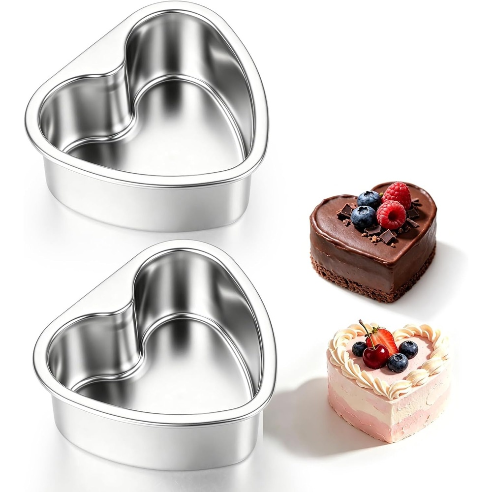 E-far 4 Inch Mini Heart Cake Pan Set of 3, Stainless Steel Heart Shaped Smash Cake Baking Mold, Small Heart Cake Tin for Valentine’s Day Anniversaries Birthday, Non-toxic & Dishwasher Safe(Silver)