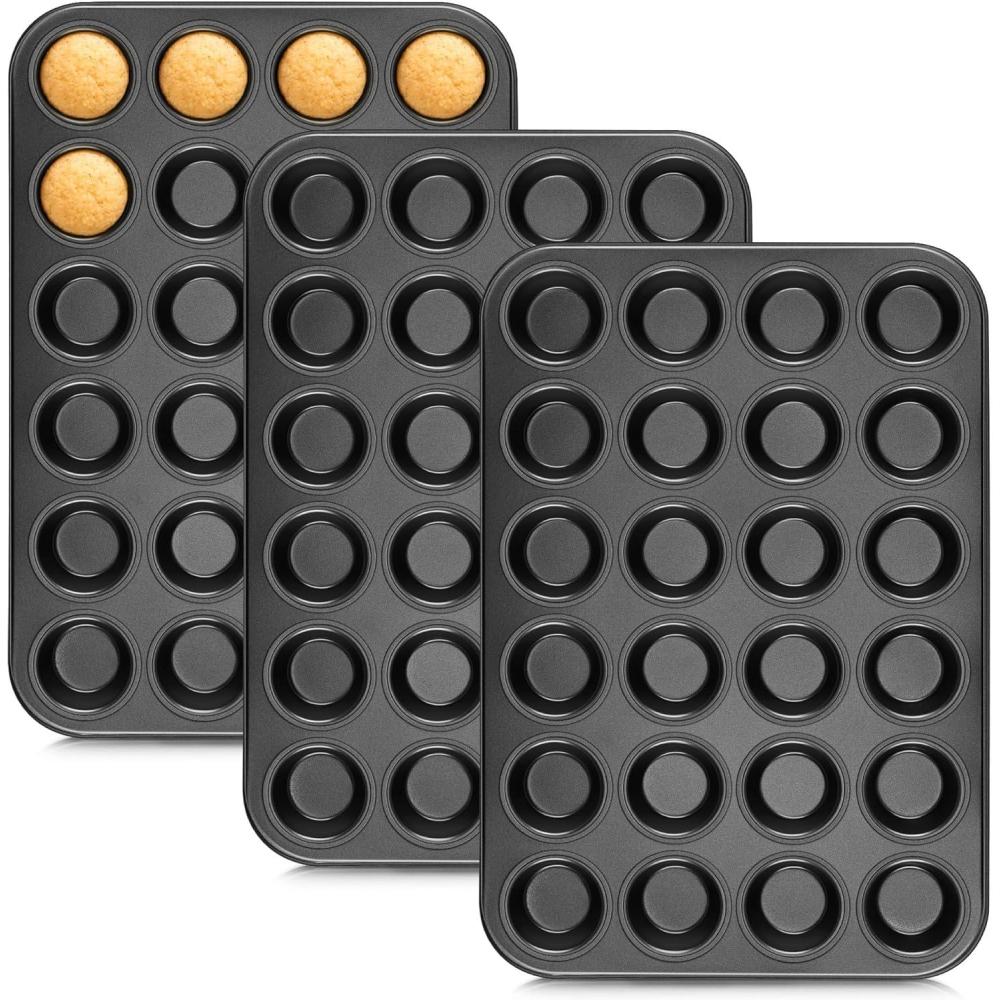 E-far Mini Muffin Pan – 24-Cup Nonstick Carbon Steel Cupcake Tin for Perfect Mini Muffins & Cupcakes, Warp-Free for Even Baking & Easy Release, Oven & Dishwasher Safe(3)