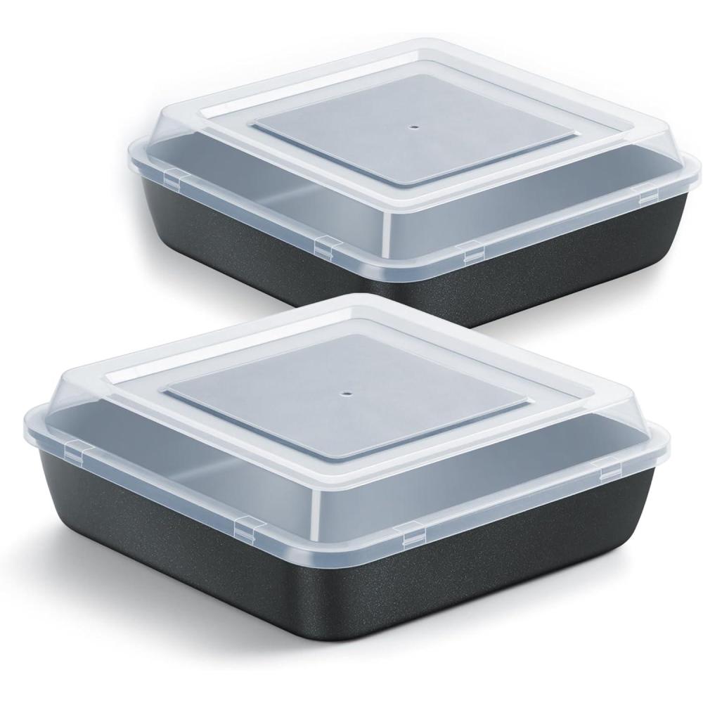 9×9 Inch Square Baking Pan with Lid Set, E-far Nonstick Square Cake Pans Metal Bakeware for Oven Cooking Lasagna Brownies, Stainless Steel Core & Easy Release, 4 Pieces(2 Pans+2 Covers)(2 pans+2 lids)