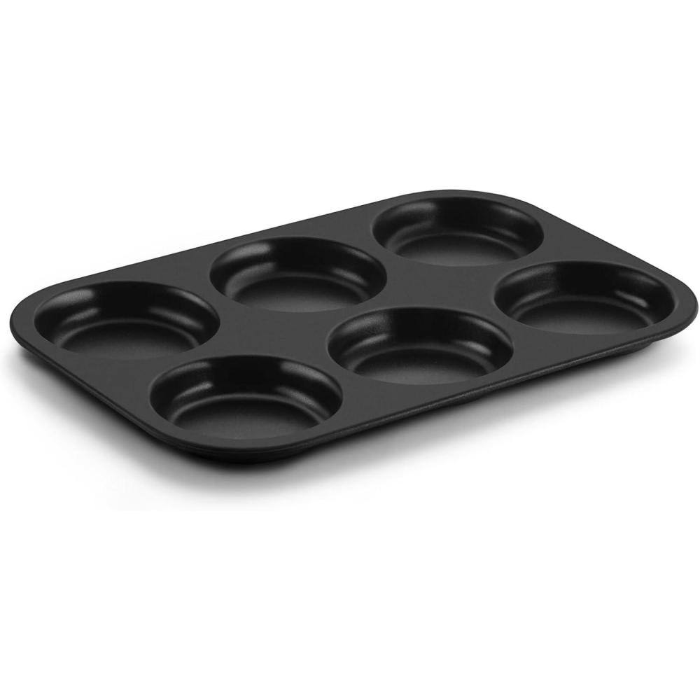 E-far Muffin Top Pan Set of 2, Nonstick 6-Cavity Shallow Cupcake Pan for Baking Whoopie Pie, Yorkshire Pudding, Eggs, Cornbread, Drop Cookies, Easy Release & Clean, 3-Inch Standard Size(Muffin Top Pan)