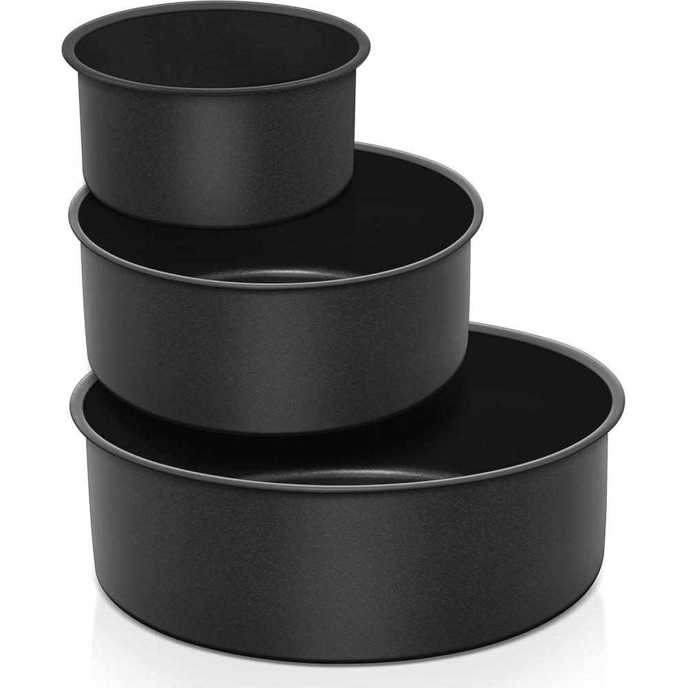 E-far Deep Cake Pan Set of 3 (4/6/8 Inch), Nonstick Stainless Steel Round Cake Pans Tins for Baking Layer Wedding Cakes, Stainless Steel Core & Nontoxic Coating, Deep & Straight Side(8/6×3+4×2 In)