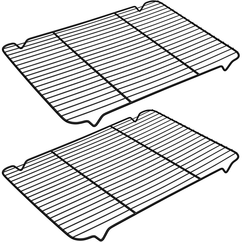 Cooling Rack Set of 2, E-far 1/2 Sheet Baking Racks for Oven Cooking Roasting Grilling, Non-stick 16.4 x 11.4 Wire Rack for Cookie Cake Bacon Meat Resting, Non-toxic & Easy to Clean(16.4 x 11.4)