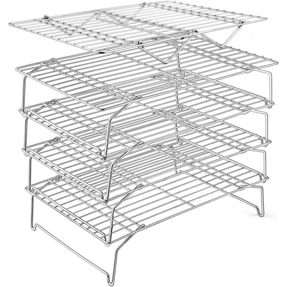 E-far 4-Tier Cooling Rack, 15x10.1″ Stainless Steel Stackable Wire Cooling Rack for Baking Cooking Cookies, Folding Leg & Non-toxic, Oven Safe & Dishwasher Safe(5)