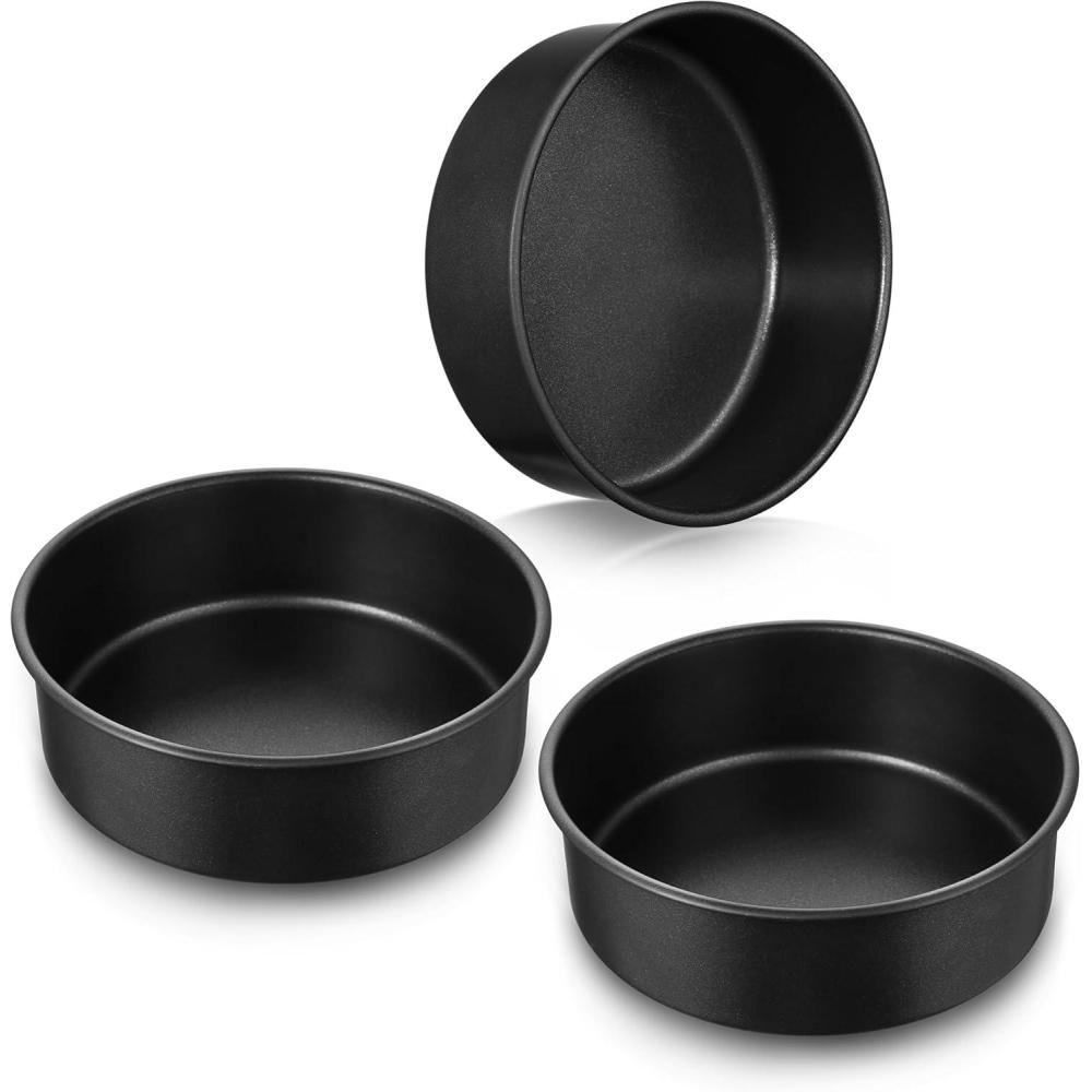 E-far 9.5 Inch Cake Pan Set of 3, Nonstick Round Baking Layer Cake Pans, Stainless Steel Core & Non-Toxic Coating, 2 Inch Deep (Black)(9 Inches)