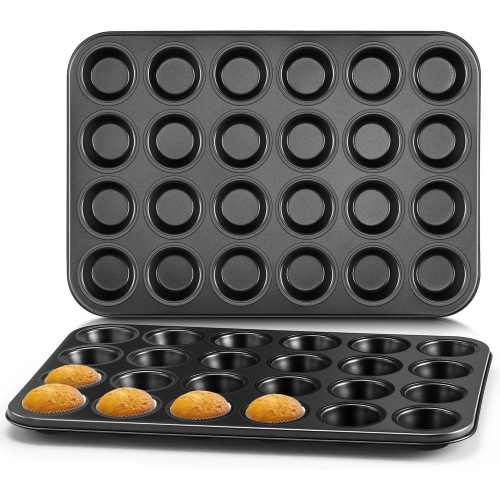 E-far Mini Muffin Pan – 24-Cup Nonstick Carbon Steel Cupcake Tin for Perfect Mini Muffins & Cupcakes, Warp-Free for Even Baking & Easy Release, Oven & Dishwasher Safe(2)