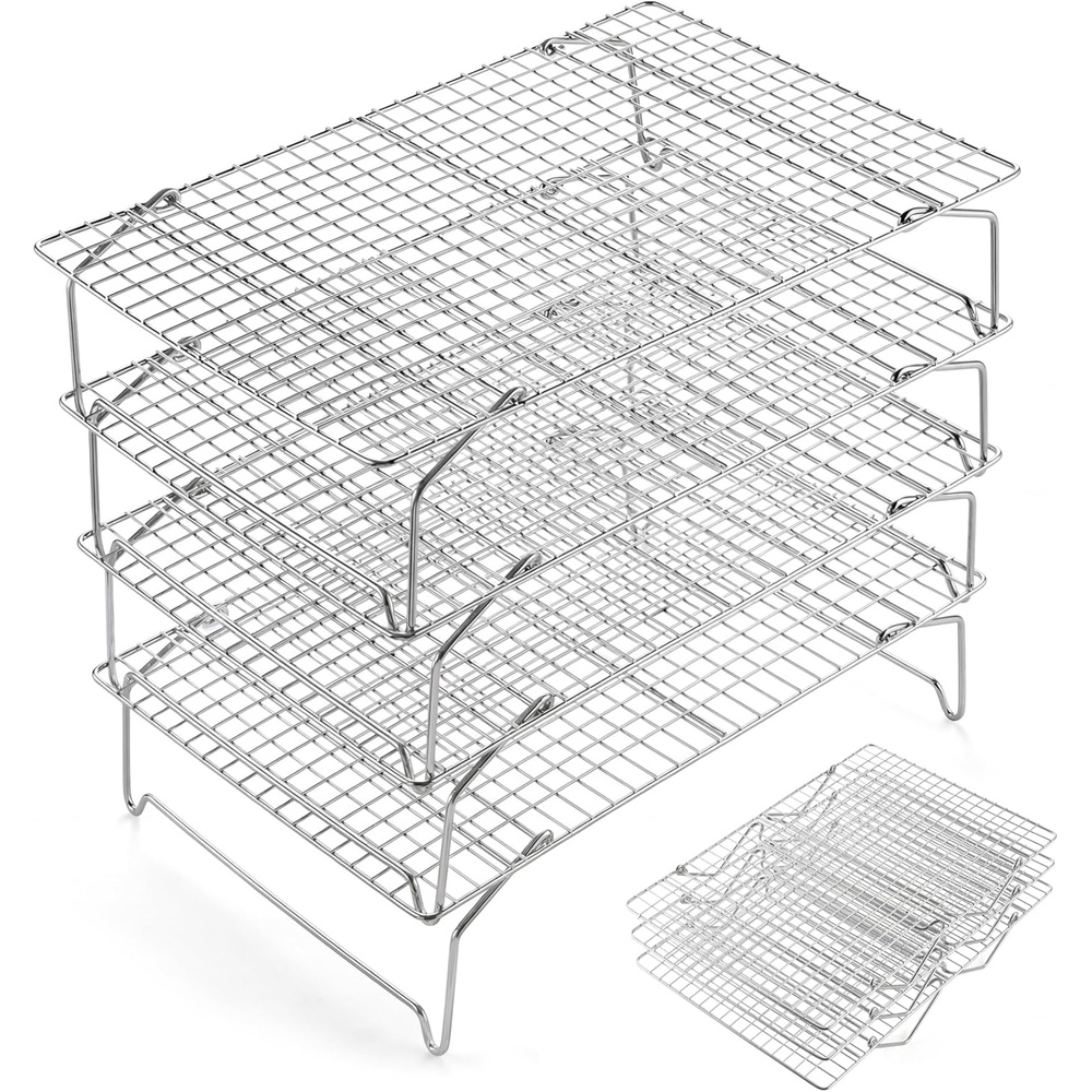 E-far Collapsible Cooling Rack for Cooking and Baking – 15x10 Stackable Tight-Wire Stainless Steel Cookie Rack for Baking Sheet, Oven, Roasting, Dishwasher Safe & Space Saving, 2-Tier(4)