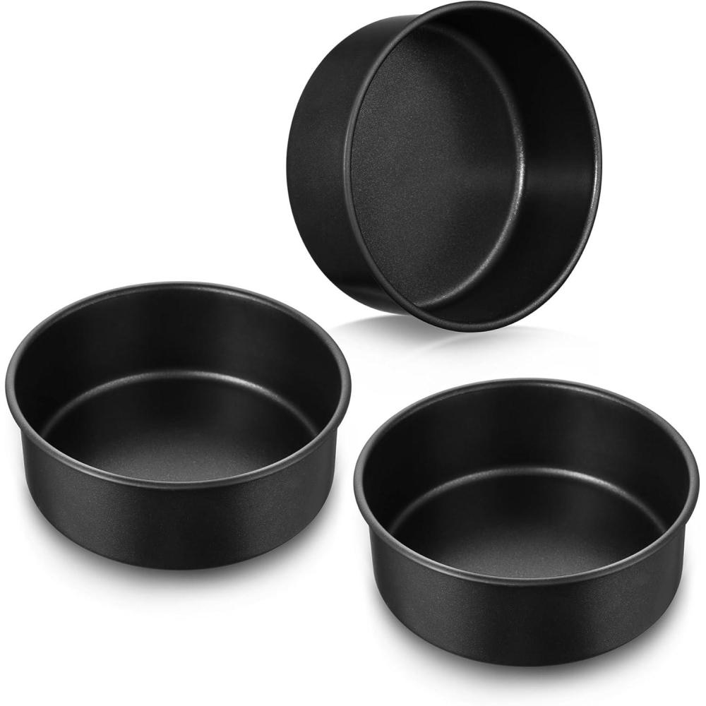 E-far 9.5 Inch Cake Pan Set of 3, Nonstick Round Baking Layer Cake Pans, Stainless Steel Core & Non-Toxic Coating, 2 Inch Deep (Black)(7 Inches)