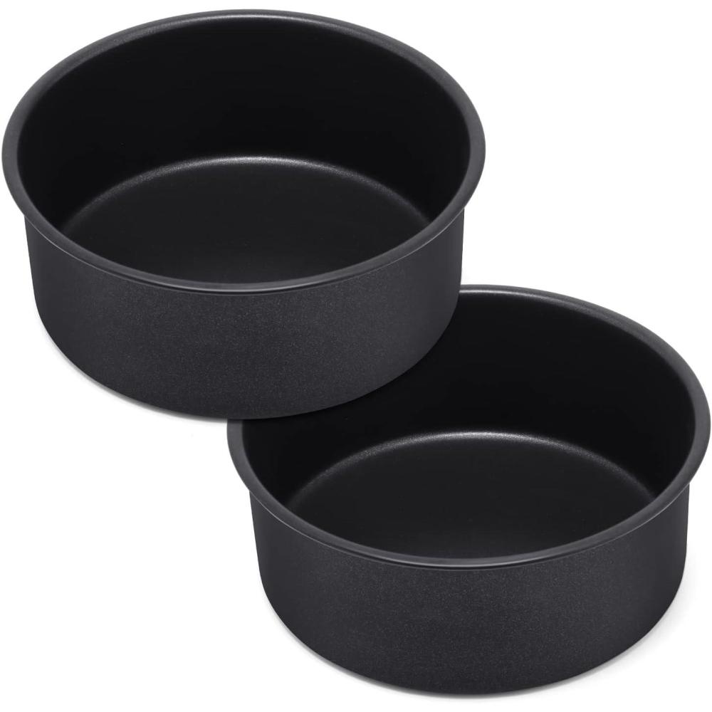 E-far 6 x 3 Inch Cake Pan Set of 3, Deep Stainless Steel Small Round Cake Pans Tin for Baking Birthday Wedding Layer Cakes, Stainless Steel Core & Non-toxic Nonstick Coating, Deep & Straight Side(2)