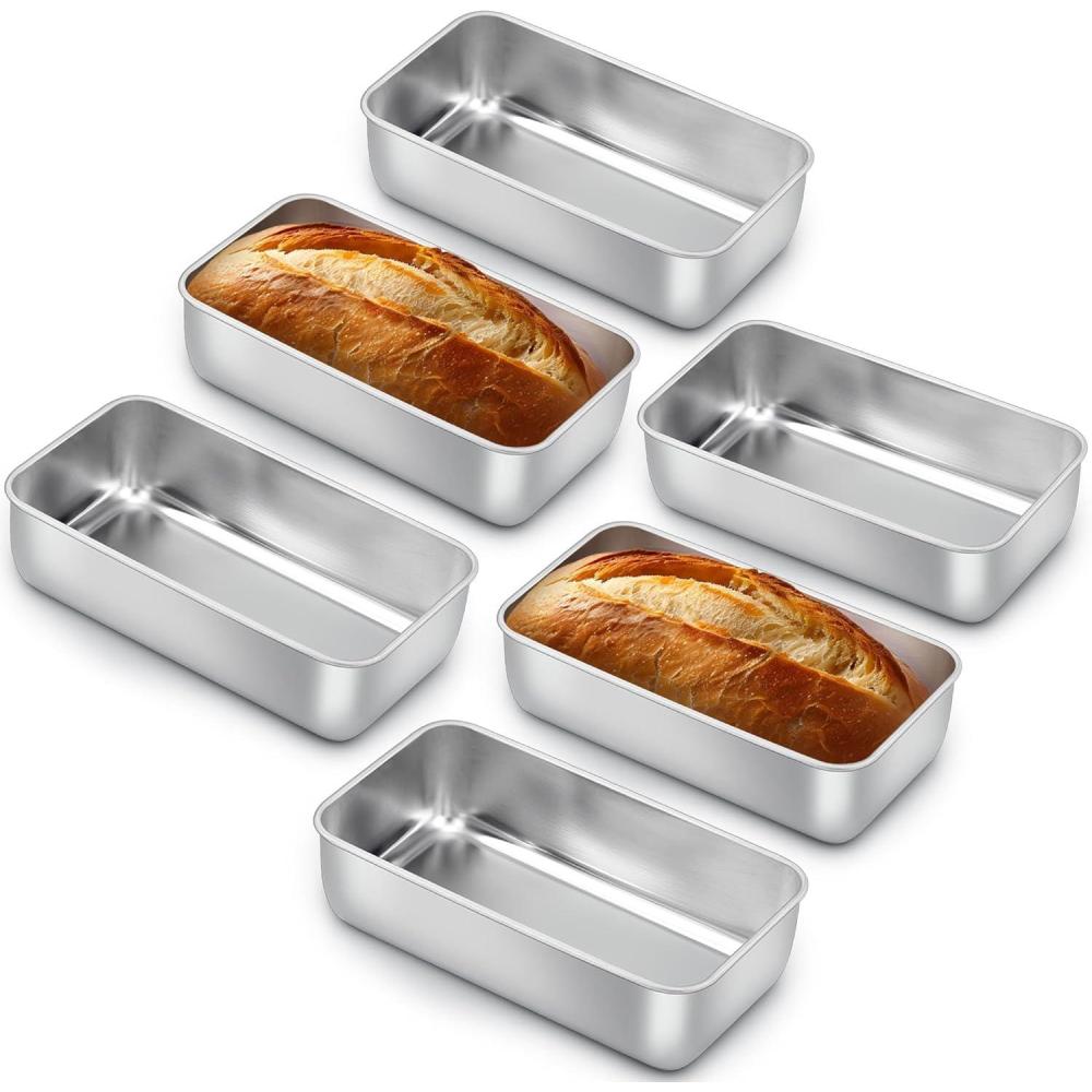 E-far Loaf Pan for Homemade Bread-2 Pack, 12 x 5 Large Stainless Steel Loaf Pans, Long Metal Bread Baking Mold for Banana Cake Meatloaf Sourdough Lasagna, Nontoxic & Dishwasher Safe(6)