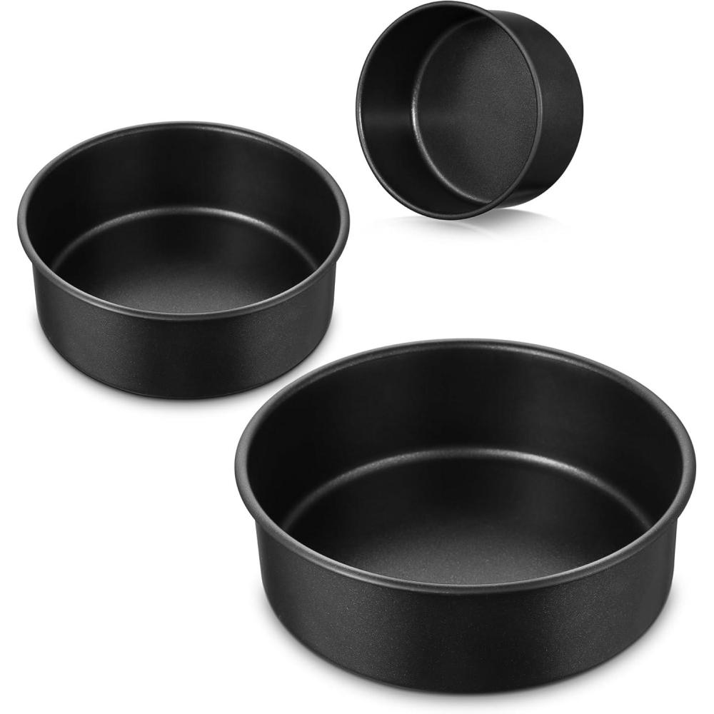 E-far 9.5 Inch Cake Pan Set of 3, Nonstick Round Baking Layer Cake Pans, Stainless Steel Core & Non-Toxic Coating, 2 Inch Deep (Black)(5-7-9 Inches)