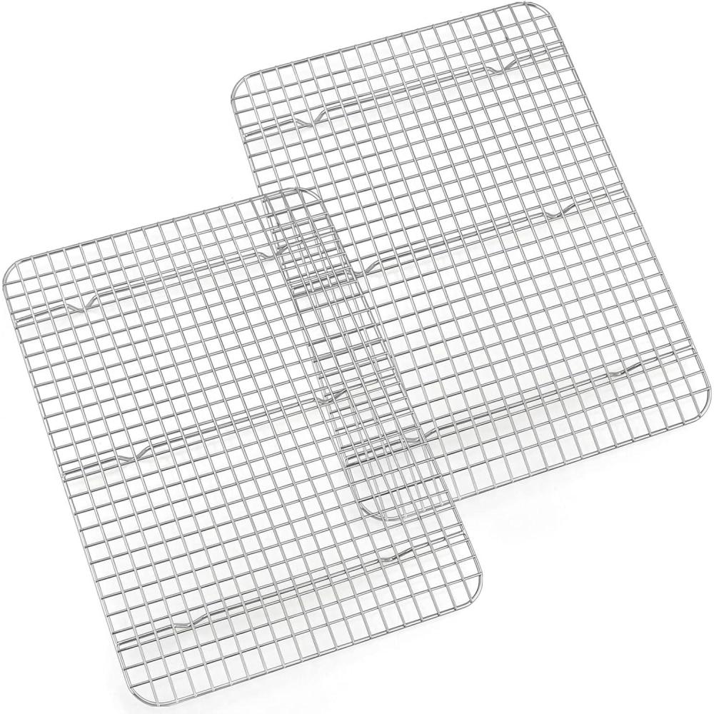 Baking Cooling Rack Set of 2, E-far 16.5″x11.5″ Stainless Steel Metal Roasting Cooking Racks, Fits in Half Sheet Cookie Pans, Non Toxic & Rust Free, Oven Proof & Dishwasher Safe(Grid(16.6 x 11.6))