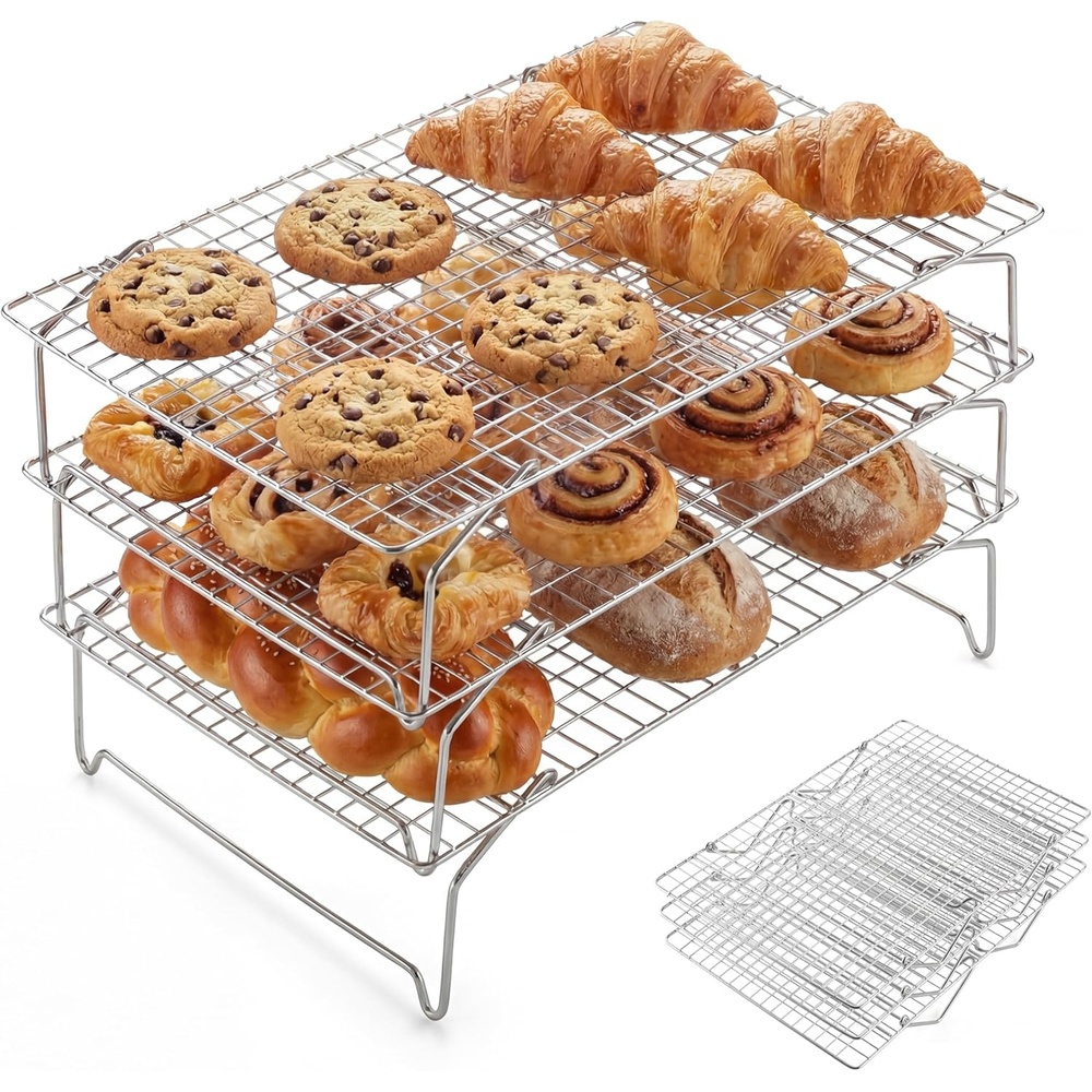 E-far Collapsible Cooling Rack for Cooking and Baking – 15x10 Stackable Tight-Wire Stainless Steel Cookie Rack for Baking Sheet, Oven, Roasting, Dishwasher Safe & Space Saving, 2-Tier(3)