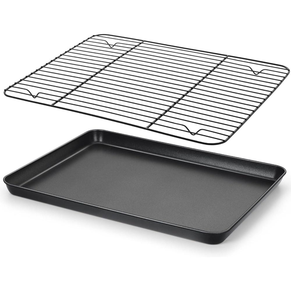 E-far Nonstick Baking Sheet with Rack Set, 16 x 12 x 1 Inch Cookie Sheet Baking Pan with Cooling Rack for Oven, Commercial Grade & Non-Toxic, Easy to Clean(16 x 12 inch)