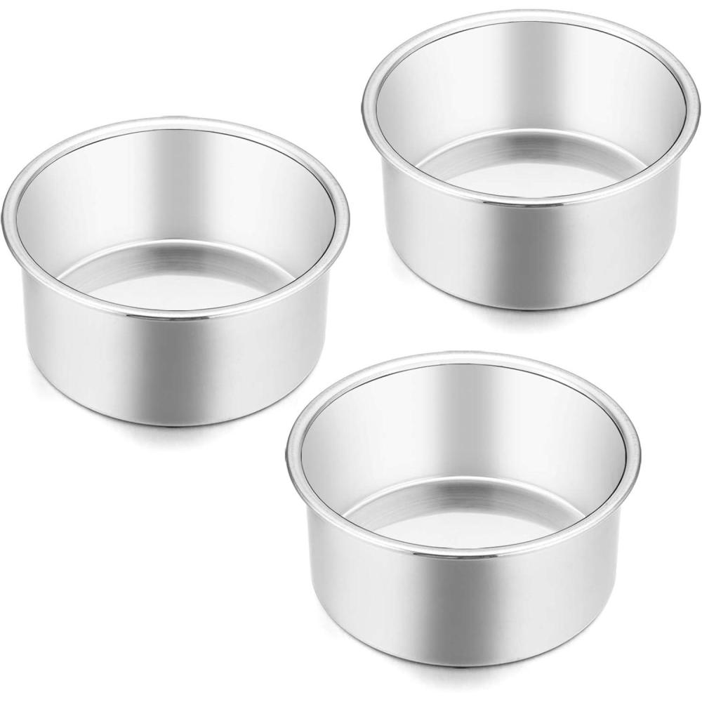 E-far 4 Inch Small Cake Pan Set of 3, Stainless Steel Mini Round Smash Cake Baking Pans, Non-Toxic & Healthy, Mirror Finish & Dishwasher Safe(4 Inch(Set of 3))