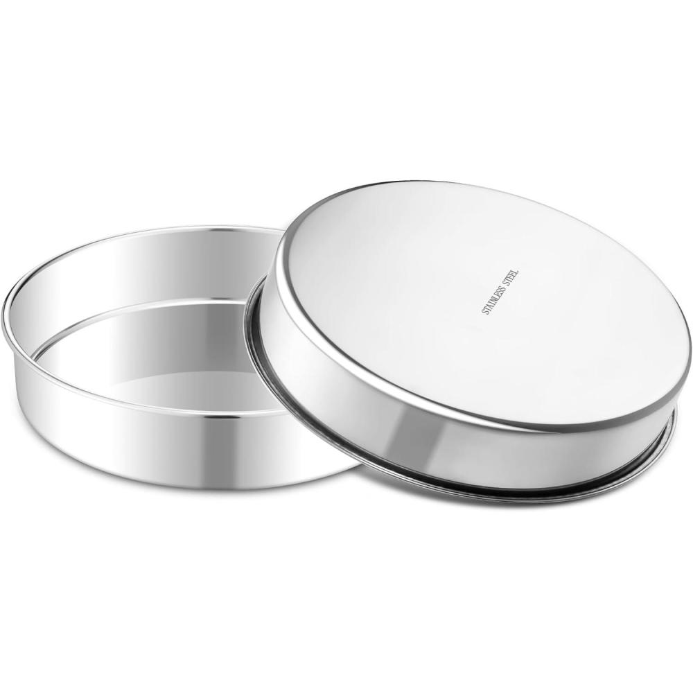 E-far 8 Inch Cake Pan Set of 2, Stainless Steel Round Baking Pans Tins Mold – Non-Toxic & Leak-Proof for Birthday Wedding Layer Tiered Cake, Easy Clean & Dishwasher Safe(7 Inch)