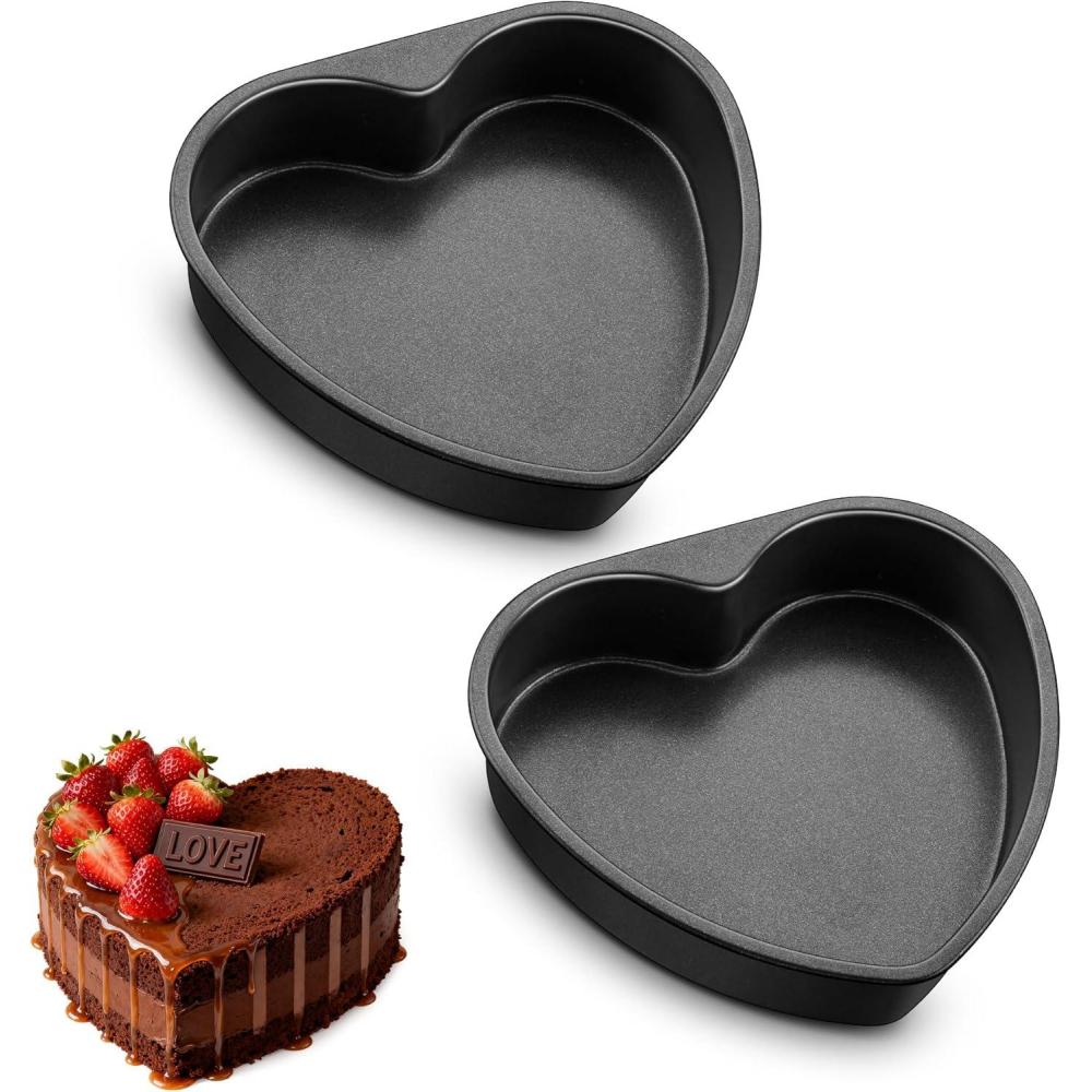 E-far 8 Inch Heart Cake Pan, 2Pcs Nonstick Heart Shaped Cake Mold, Cake Tin Baking Pan for Valentine’s Day Anniversaries Wedding Birthday, Easy Release & Clean(9.5-Inch (Set of 2))