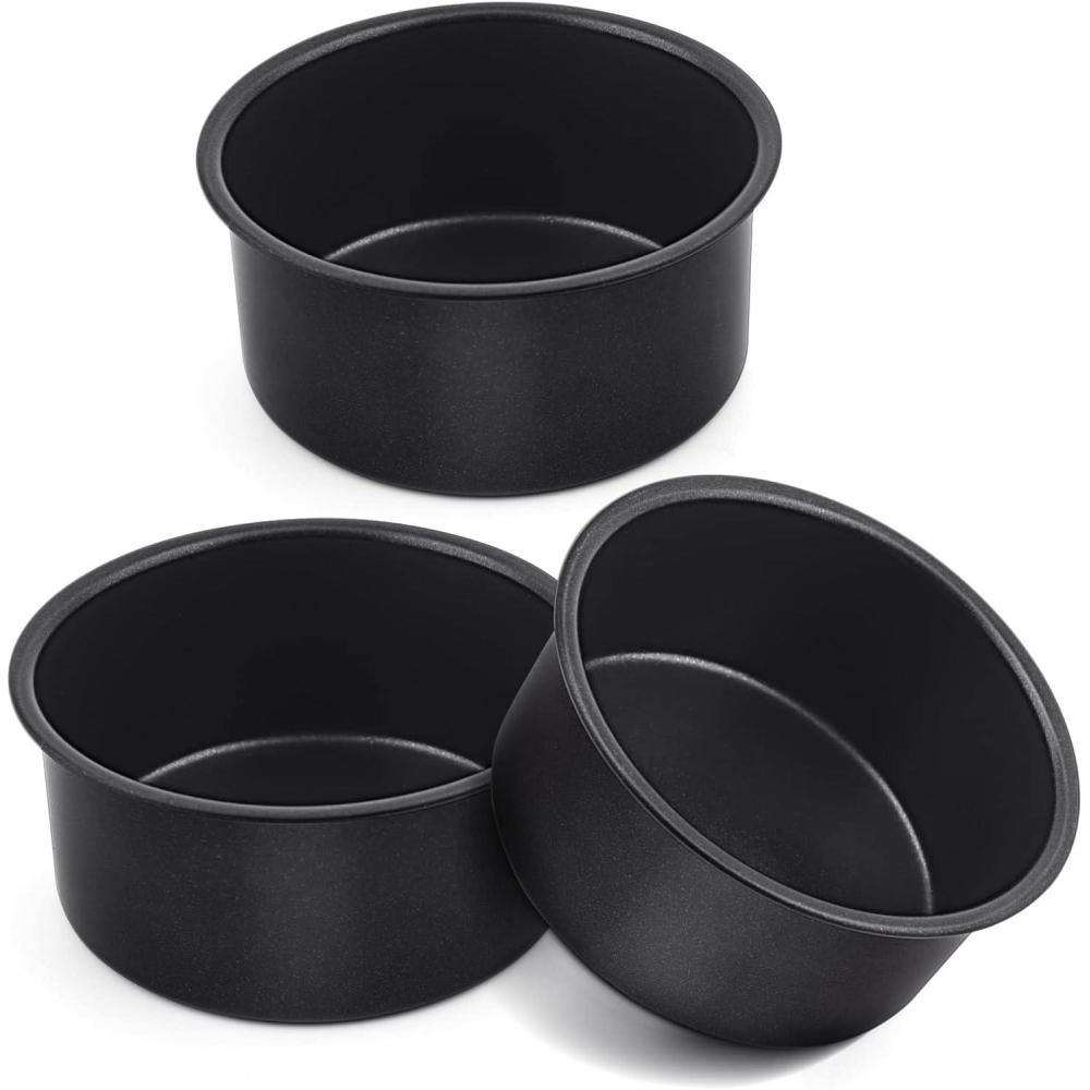 E-far 9.5 Inch Cake Pan Set of 3, Nonstick Round Baking Layer Cake Pans, Stainless Steel Core & Non-Toxic Coating, 2 Inch Deep (Black)(4 Inches)