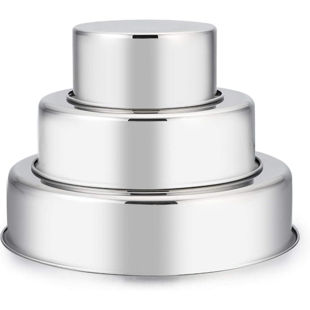 E-far 6 Inch Cake Pan Set of 3, Stainless Steel Round Smash Cake Baking Pans Tins, Non-Toxic & Healthy, Mirror Finish & Dishwasher Safe(4 6 8 Inch)
