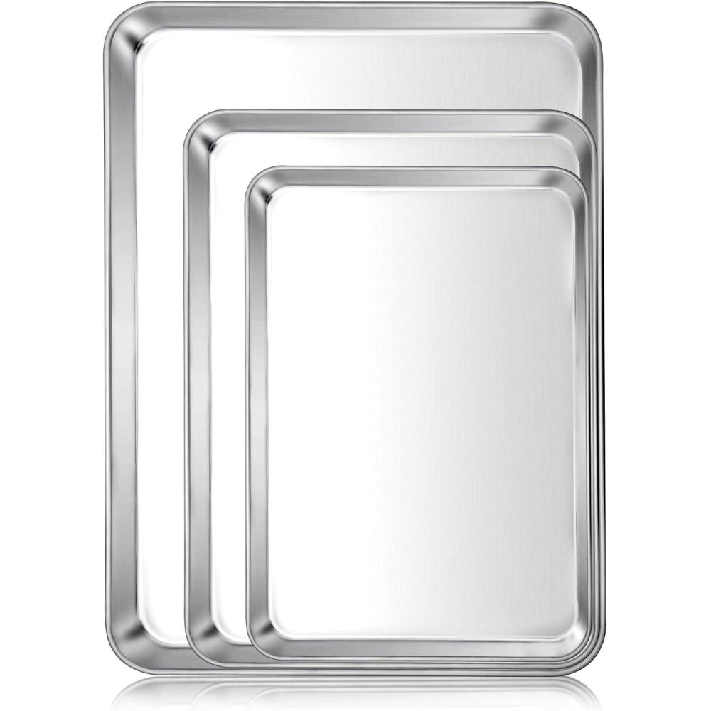 E-far 6-Piece Baking Pans set, Stainless Steel Bakeware Set for Oven, Include 8-Inch Cake Pan/Rectangle Baking Cookie Sheet/Muffin/Loaf Pan, Non-Toxic & Heavy Duty, Dishwasher Safe(3)