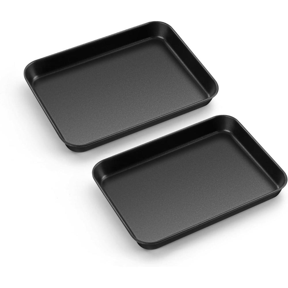 E-far 12.3×9.5×1 Inch Cookie Sheet for Baking, Nonstick Metal Oven Tray Pan for Cookies Jellyroll Cake, Nontoxic Rectangle Carbon Steel Baking Pan for Toaster Oven, Warp Resistant & Easy Clean(2)